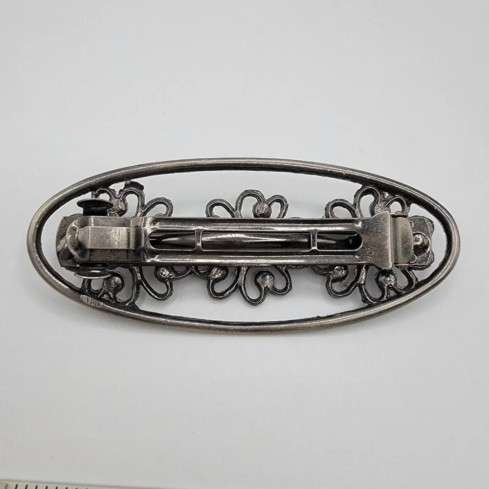 Metal Hair Clip Black Rhinestone Hair Women’s Floral Metal Silver‎ Tone